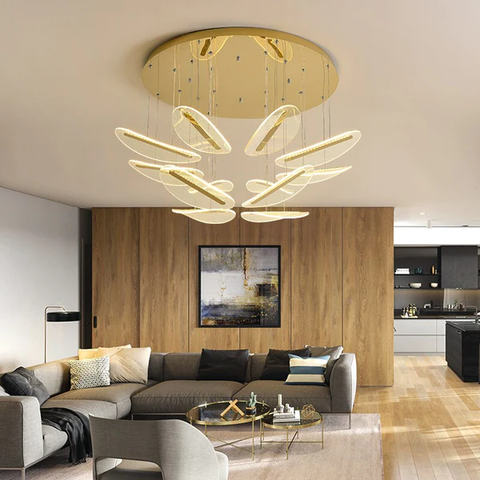 ĐÈN CHÙM Valeria Floating Petal Shape Iron And Acrylic Chandelier