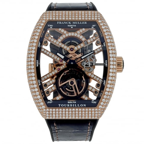 FRANCK MULLER V45 VANGUARD SKELETON ROSE GOLD DIAMOND CASE & DIAL