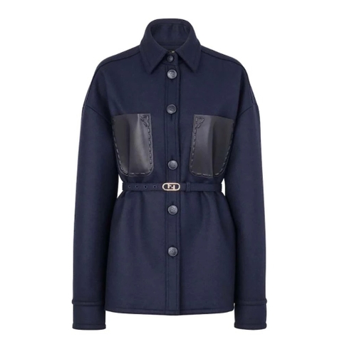 ÁO Fendi Women Single-Breasted Blue Wool Go-To Jacket