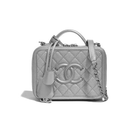 TÚI Chanel Vanity Case Medium Caviar Silver