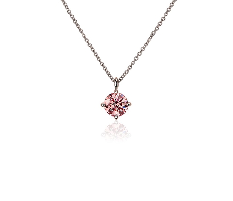 Dây chuyền vàng hồng 18K Au750 Pink Moissanite Diamond  Round Solitaire Pendant Necklace