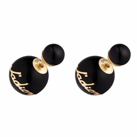 BÔNG TAI Dior Women Tribales Earrings Antique Gold-Finish Metal and Black Lacquer Pearls