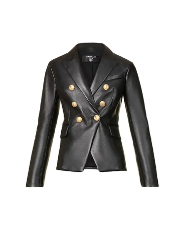 ÁO BALMAIN Double-breasted leather blazer