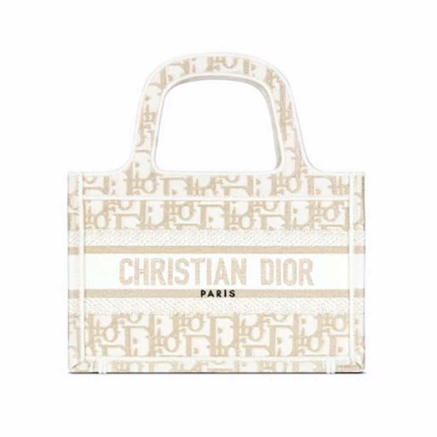TÚI Dior Women Mini Dior Book Tote Gold-Tone Dior Oblique Embroidery