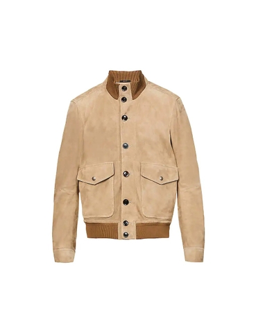 ÁO TOM FORD Funnel-neck relaxed-fit suede bomber jacket