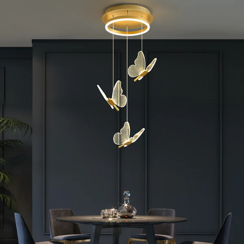 ĐÈN CHÙM PHA LÊ BƯỚM Jenna 3D-Butterfly Spiral Iron And Acrylic Chandelier