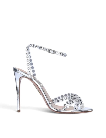 GIÀY AQUAZZURA Tequila crystal-embellished leather heeled sandals