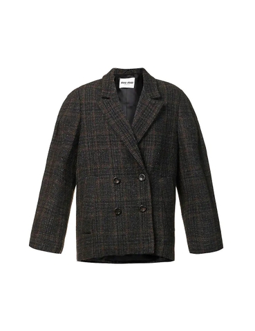 ÁO MIU MIU Double-breasted tartan-pattern wool coat