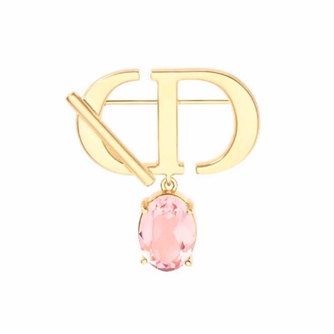 BÔNG TAI Dior Women Petit CD Brooch Gold-Finish Metal and Amber-Colored Crystal