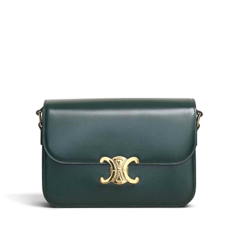 TÚI Celine Women Medium Triomphe Bag In Shiny Calfskin-Green