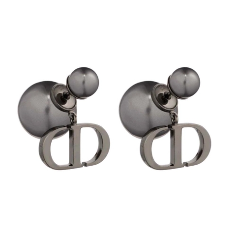 BÔNG TAI Dior Women ribales Earrings Ruthenium-Finish Metal and Gray Resin Pearls