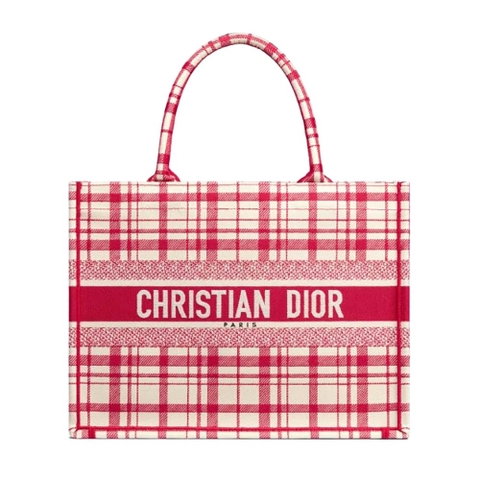 TÚI Dior Women Small Dior Book Tote Raspberry Check’n’Dior Embroidery