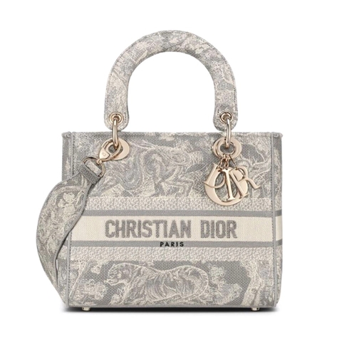 TÚI Dior Women Medium Lady D-lite Bag Gray Toile de Jouy Reverse Embroidery