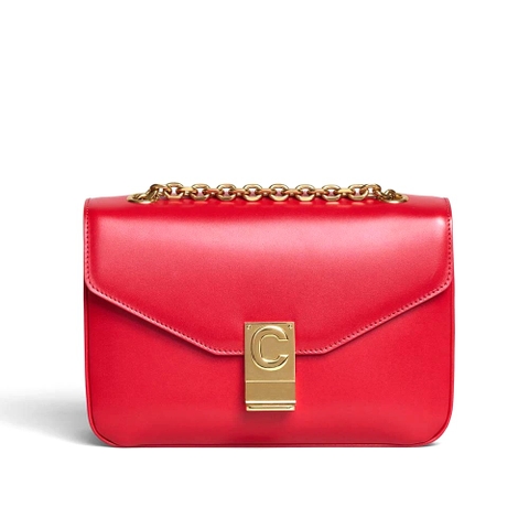 TÚI Celine Women Medium C Bag in Shiny Calfskin Leather-Red