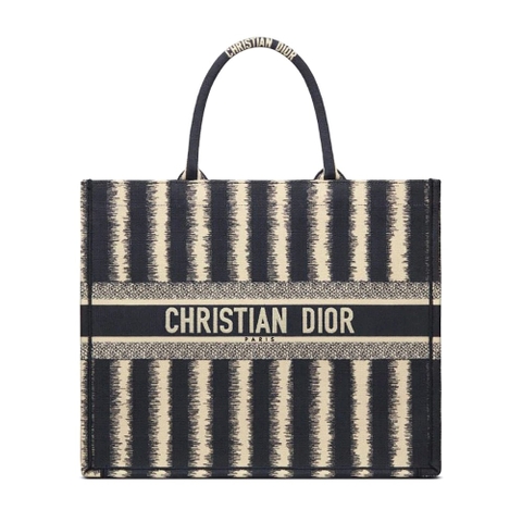 TÚI Dior Women Dior Book Tote Blue D-Stripes Embroidery