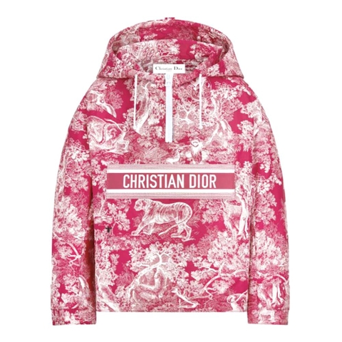 ÁO Dior Women Hooded Short Anorak Raspberry Toile de Jouy Jacquard