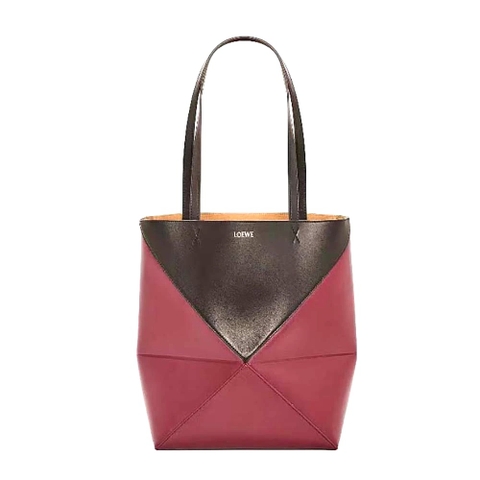 TÚI LOEWE Unisex Puzzle Fold Tote in Shiny Calfskin-Black