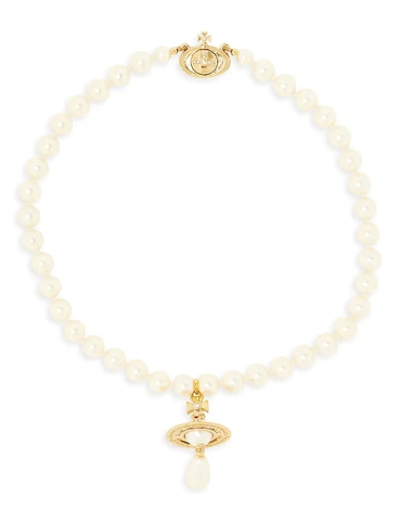 DÂY VIVIENNE WESTWOOD JEWELLERY Orb gold-tone brass and faux-pearl choker necklace