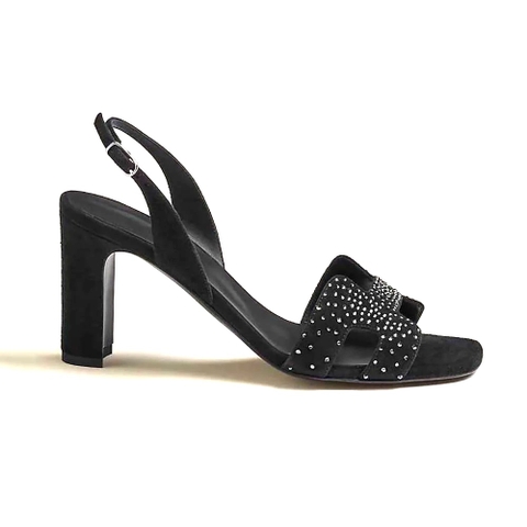 GIÀY Hermes Women Eternite 80 Sandal High Heel Sandal in Suede Goatskin-Black SS2022
