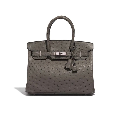TÚI Hermès Birkin 30 Ostrich Graphite Blue Orage Silver Buckle khóa trắng da đà điểu