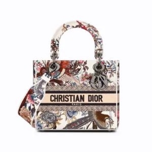 TÚI Dior Women Medium Lady D-lite Bag Ecru Multicolor Dior Jardin D’Hiver Embroidery