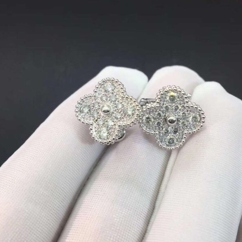 HOA TAI VAN CLEEF & ARPELS ALHAMBRA VINTAGE DIAMOND GOLD 18K WHITE GOLD