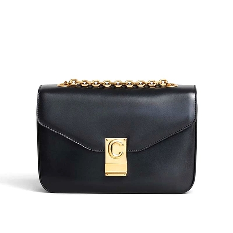 TÚI Celine Women Medium C Bag in Shiny Calfskin-Black