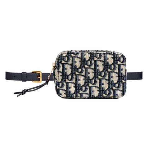 TÚI Dior Women Oblique Belt Pouch Blue Dior Oblique Jacquard
