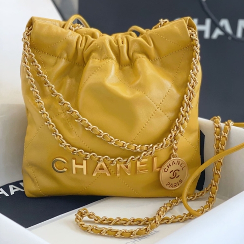 TÚI CHANEL 22 MINI Da Bê Sáng Bóng màu vàng đất