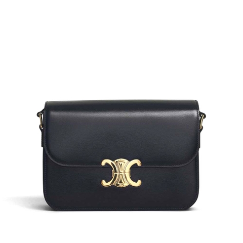 TÚI Celine Women Medium Triomphe Bag In Shiny Calfskin-Black