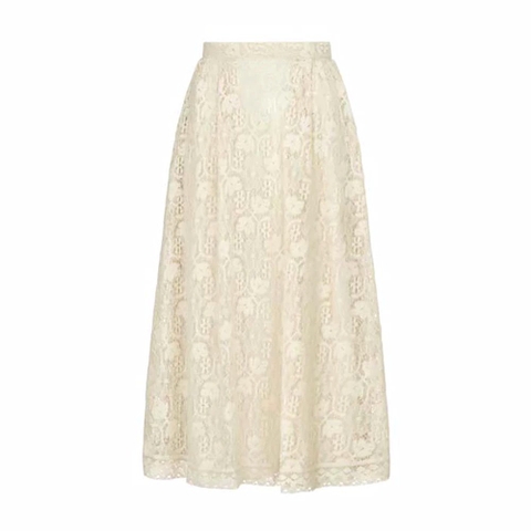 Chân váy Dior Flared Mid-Length Skirt Ecru Cotton-Blend Lace