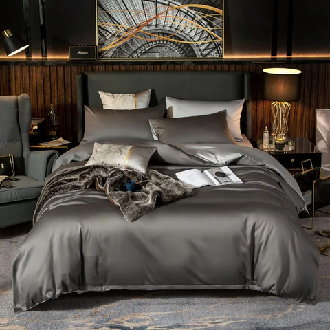 BỘ CHĂN GA GỐI Shemir Grey Silver Reversible Egyptian Cotton Duvet Cover Set
