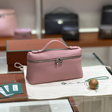 TÚI Loro Piana Women Extra bằng da bê màu hồng Peach Blossom Pink 19