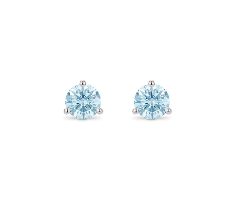 Bông tai vàng trắng 18K Au750 Blue Moissanite Diamond Round Solitaire Stud Earrings