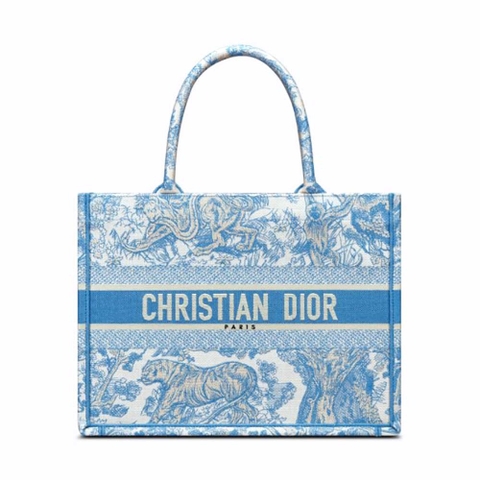 TÚI Dior Women Small Dior Book Tote Cornflower Blue Toile de Jouy Embroidery