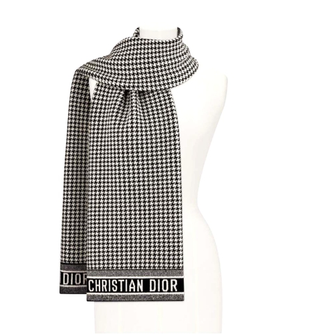 KHĂN Dior Women 30 Montaigne Scarf Black and White Houndstooth Cashmere Blend Knit