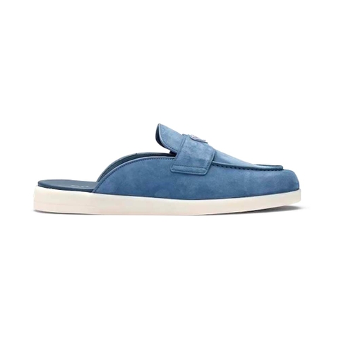 GIÀY PRADA Suede Sabots with the Enameled Metal Triangle Logo