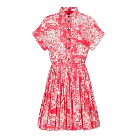 VÁY CHRISTIAN DIOR Dioriviera Pleated Short Dress Raspberry Toile de Jouy Reverse Cotton Poplin