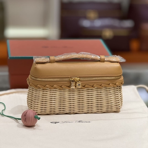 TÚI Loro Piana Women Extra bằng da bê kết hợp mây tre Rattan 19