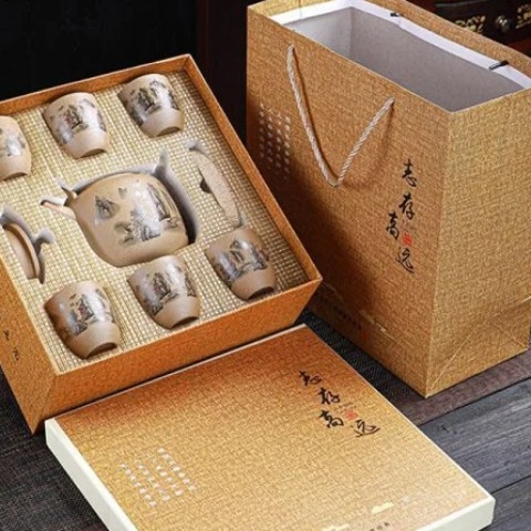 Bộ Trà Gốm Mộc Vẽ Sơn Thủy