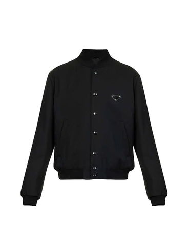 ÁO PRADA Logo-plaque padded wool-gabardine bomber jacket