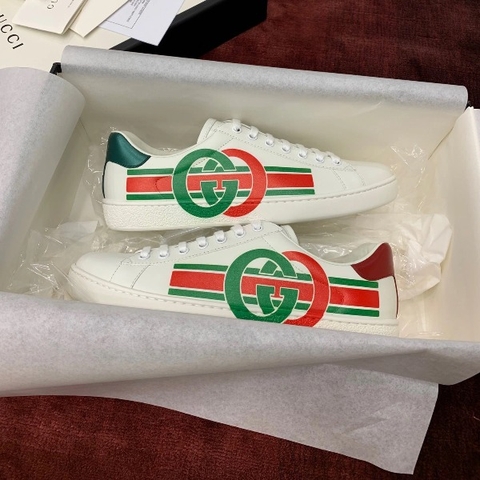 GIÀY GUCCI Leather Ace Sneakers Interlocking GG White
