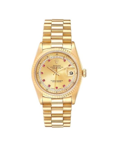ĐỒNG HỒ ROLEX Metallic Champagne Diamond And Ruby 18k Yellow Gold President automatic