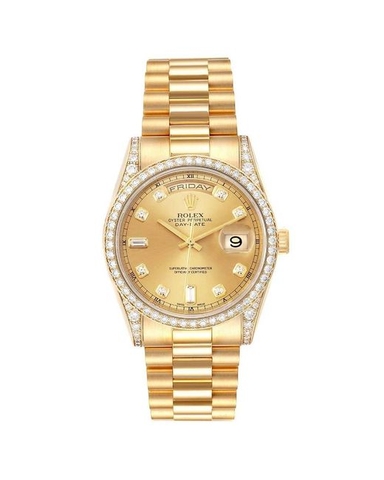 ĐỒNG HỒ ROLEX Metallic Champagne Diamonds 18k Yellow Gold President Day-date automatic