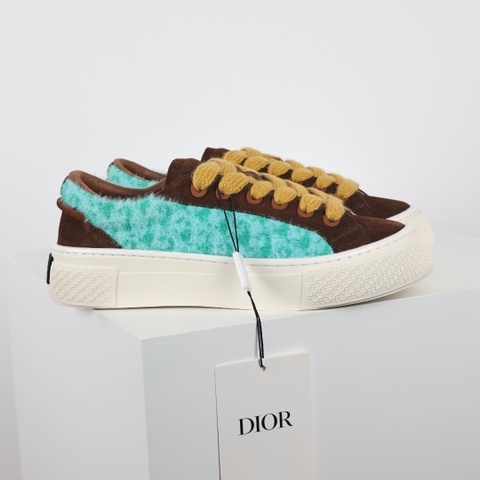 GIÀY DIOR B33 SUEDE AND FUR OBLIQUE MINT AND DARK BROWN