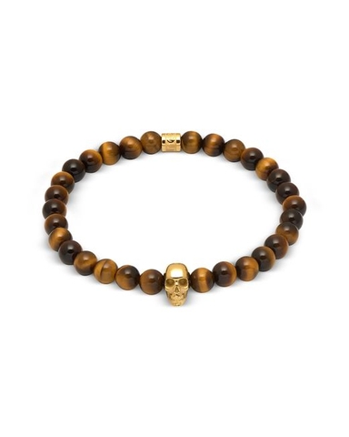 Northskull Brown Yellow Tiger Eye And Gold IP Atticus Skull Bracelet