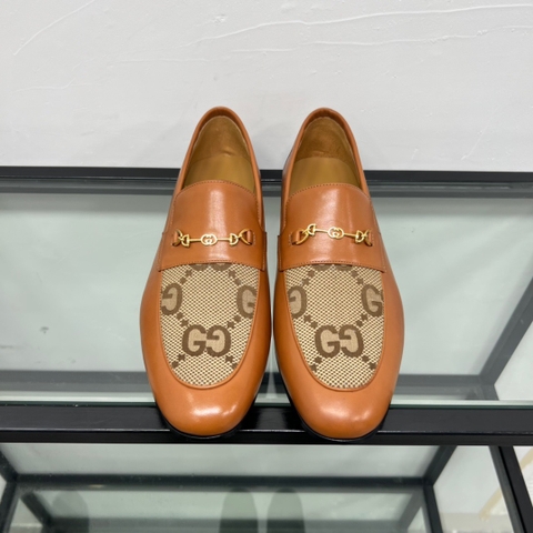 GIÀY GUCCI GG LEATHER AND CANVAS LOGO LOAFER SHOES