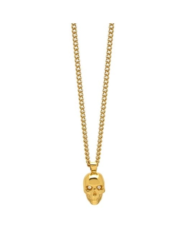 Dây NorthSkull Metallic Atticus Skull Necklace With Clear Swarovski Crystals In Gold IP