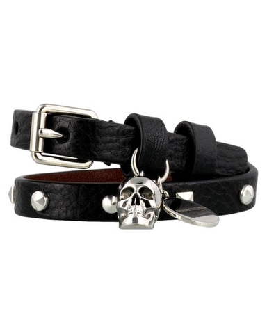 ALEXANDER MCQUEEN Black Double Wrap Skull Studded Bracelet