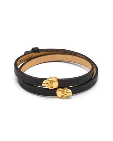 Northskull Atticus Skull Double Wrap Bracelet In Black & Gold